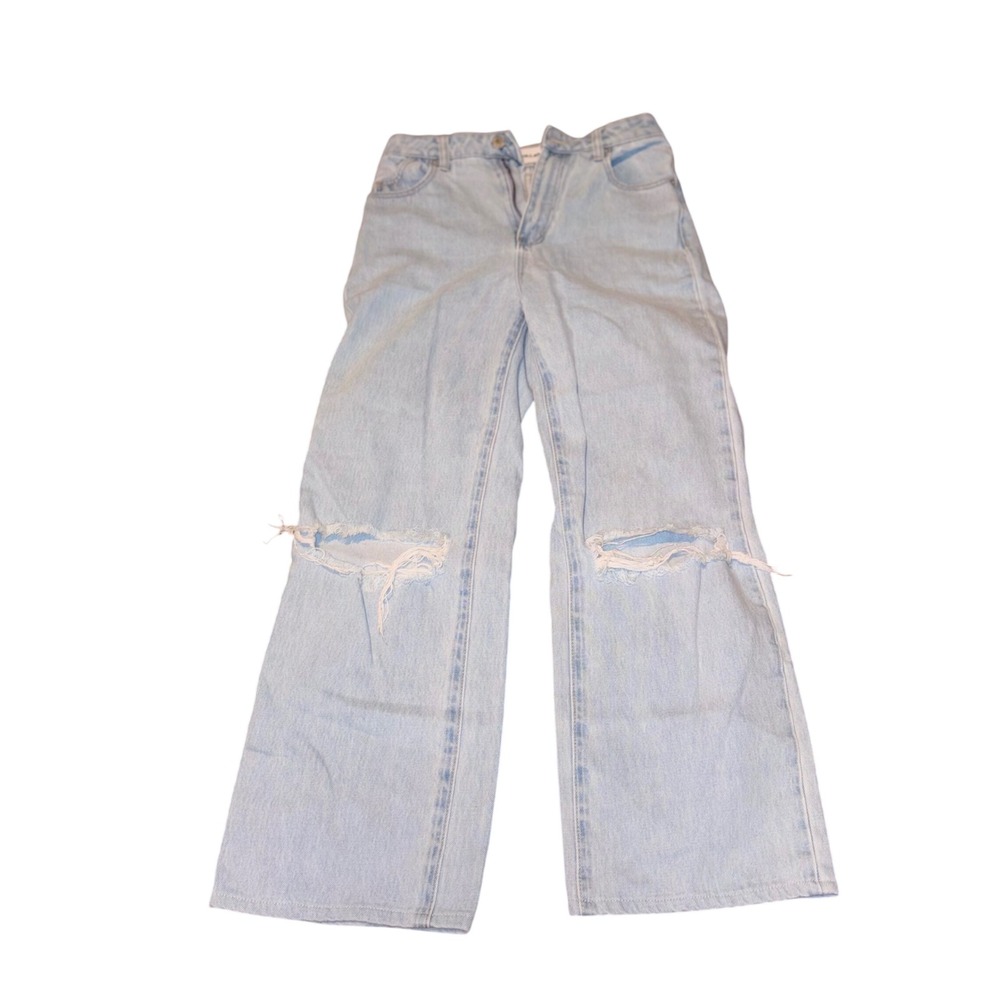Rollas Heidi High Rise Loose Straight Jeans Light Wash‎ Distressed Size 24 AU 6